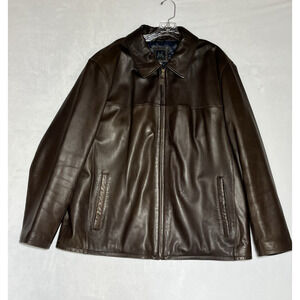 Men's Leather Jacket Size Extra Large Dark Brown Full Zip Collared Classic Soft